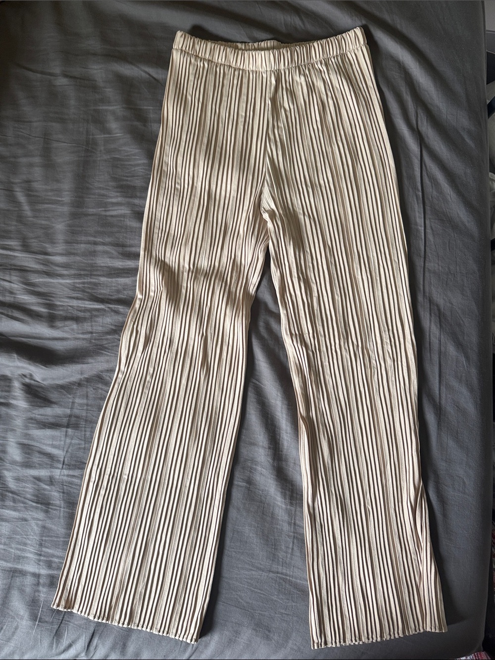 Uniqlo Beige Pleated Wide-Leg Pants